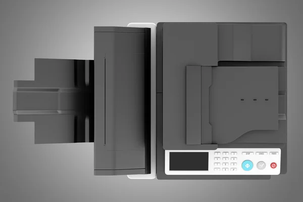 Pohled shora moderní kancelářské multifunkční tiskárny izolovaných na šedé — Stock fotografie