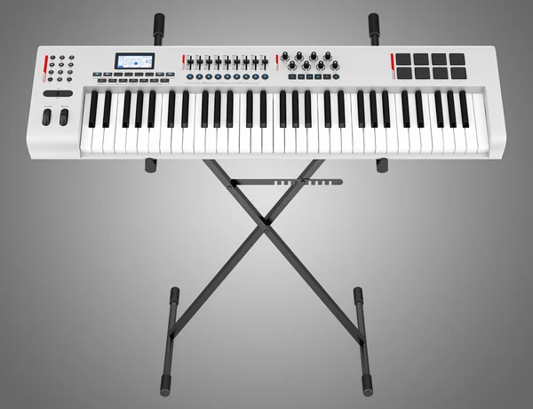 Gray synthesizer on stand isolated on gray background — Stock Photo, Image