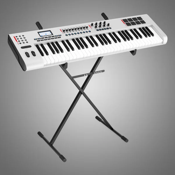 Gray synthesizer on stand isolated on gray background — Stock Photo, Image
