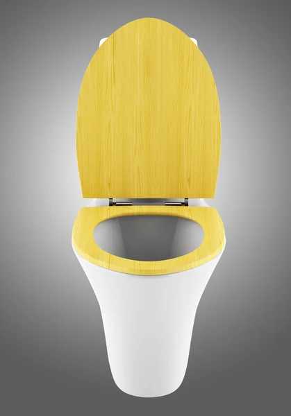 Seul bol de toilette moderne avec couvercle en bois isolé sur bac gris — Photo