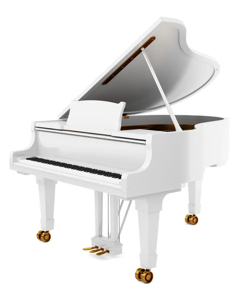 Branco grand piano isolado no fundo branco — Fotografia de Stock