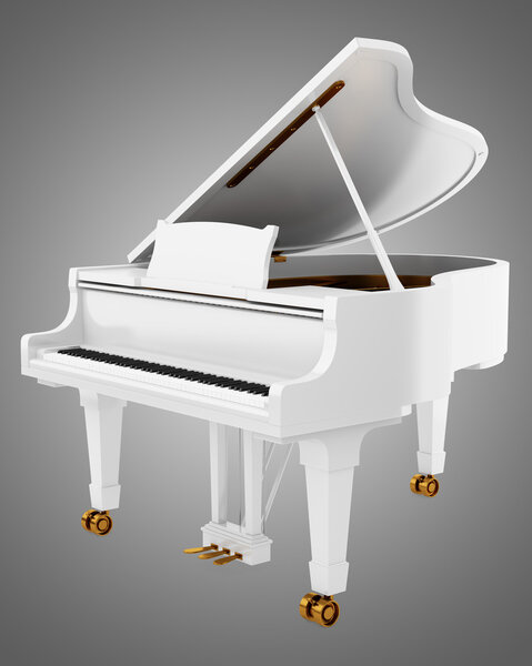 white grand piano isolated on gray background
