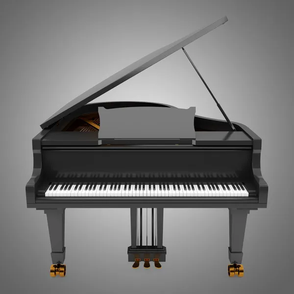 Black grand piano isolated on gray background — Stock Photo, Image