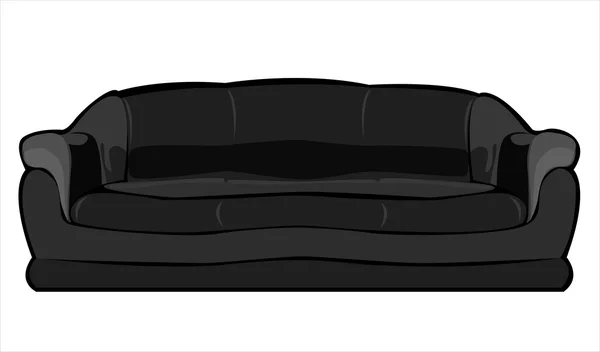 Vector cartoon zwart couch geïsoleerd op witte achtergrond — 스톡 벡터