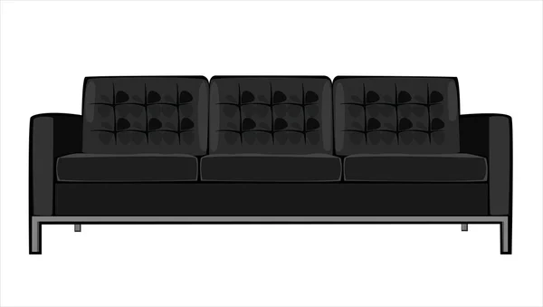 Vektor tecknad svart soffa isolerade på vit bakgrund — Stock vektor