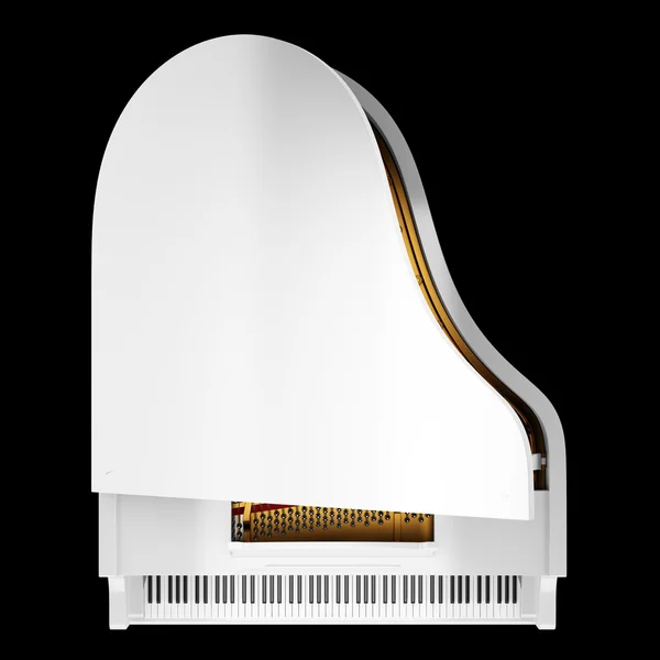 Vista superior de piano de cola blanco aislado sobre fondo negro — Foto de Stock