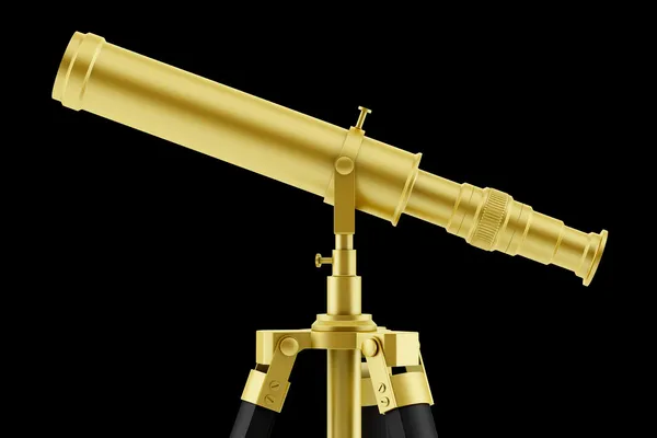 Telescopio dorado sobre trípode aislado sobre fondo negro — Foto de Stock