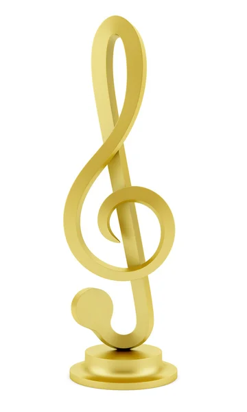 Statuetta dorata della chiave di violino isolata su sfondo bianco — Foto Stock