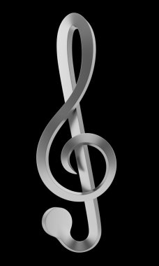 Metalik tiz nota anahtarı siyah arka plan üzerine izole