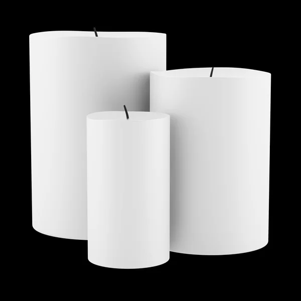 Três velas isoladas em fundo preto — Fotografia de Stock