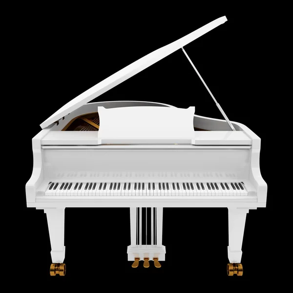 Pianoforte a coda bianco isolato su sfondo nero — Foto Stock