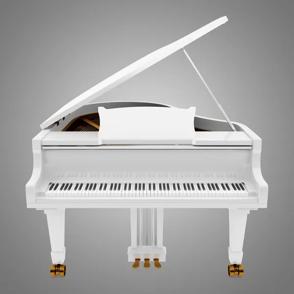 Witte grand piano geïsoleerd op grijze achtergrond — Stockfoto