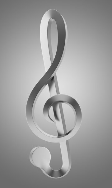 metallic treble clef isolated on gray background