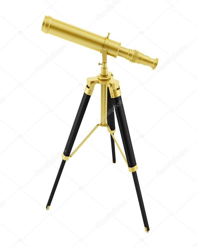 Golden telescope on tripod isolated on white background — Stock Photo © tiler84 44558317