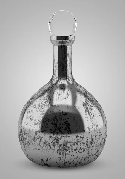 Butelka metalicznej na białym tle na szarym tle — Zdjęcie stockowe