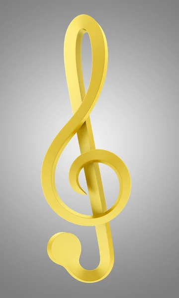 Golden treble clef isolated on gray background — Stock Photo, Image