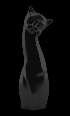 Kara kedi heykelciği siyah arka plan üzerine izole