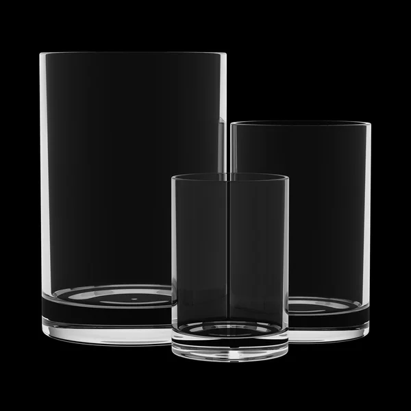 Drie lege glazen geïsoleerd op zwarte achtergrond — Stockfoto
