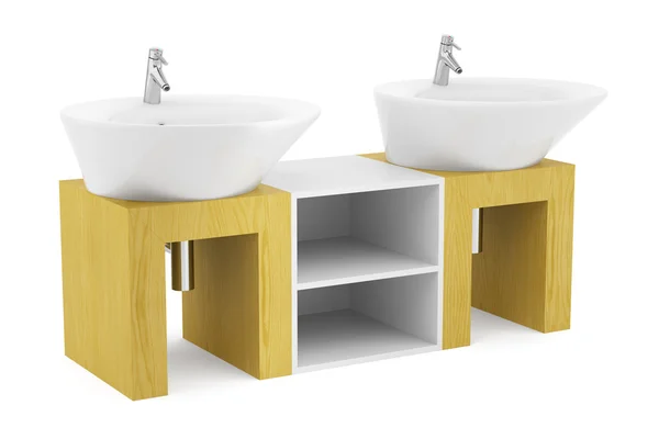 Moderne dobbelt badeværelse vask isoleret på hvid baggrund - Stock-foto