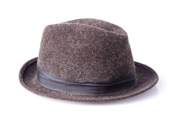 Коричневий чоловічий капелюх відчував себе ізольованим на білому тлі — стокове фото
