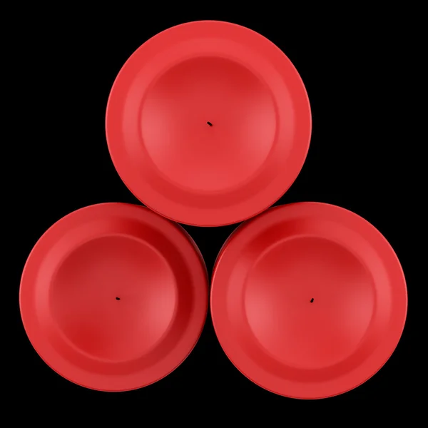 Draufsicht auf drei rote Kerzen auf schwarzem Hintergrund — Stockfoto