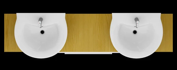 Top visning af moderne dobbelt badeværelse vask isoleret på sort backgr - Stock-foto