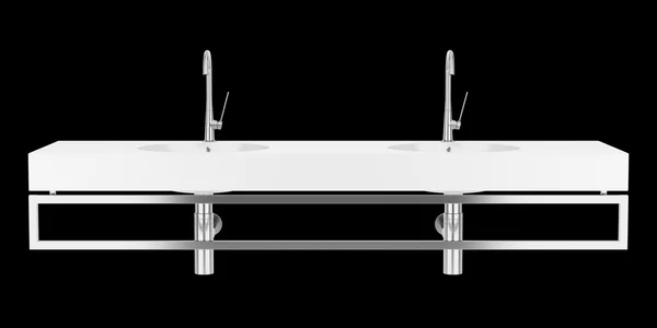 이중 세라믹 욕실 세 면 대에 고립 된 검정색 배경 — 스톡 사진