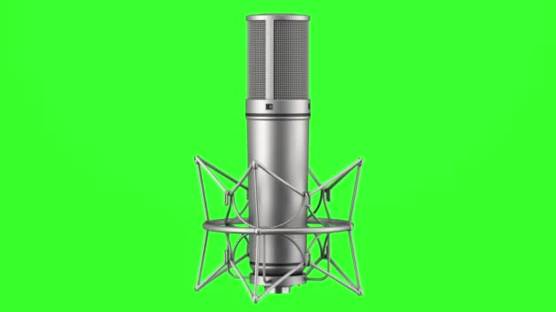 Studio microfoon lus draaien op groene chromakey achtergrond — Stockvideo