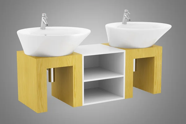 Moderne dobbelt badeværelse vask isoleret på grå baggrund - Stock-foto