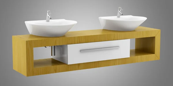 Moderno lavabo de baño doble aislado sobre fondo gris —  Fotos de Stock