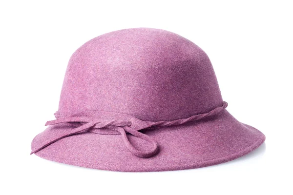 Chapéu de feltro feminino roxo isolado no fundo branco — Fotografia de Stock