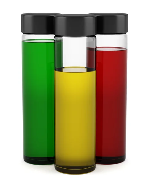 Drie transparante shampoo flessen geïsoleerd op witte achtergrond — Stockfoto