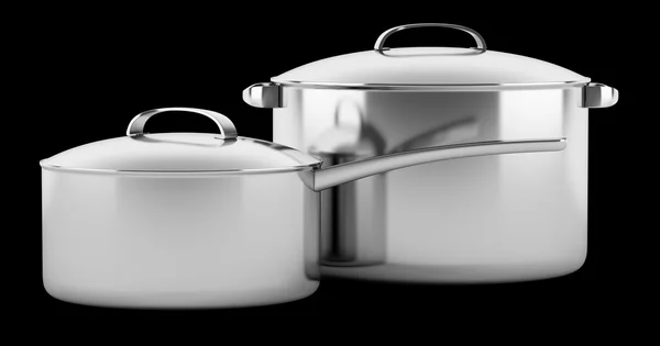 Two cooking pans isolated on black background — Stock Photo, Image