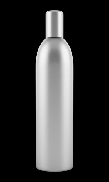 Bottiglia di shampoo bianco grigio isolato su sfondo nero — Foto Stock