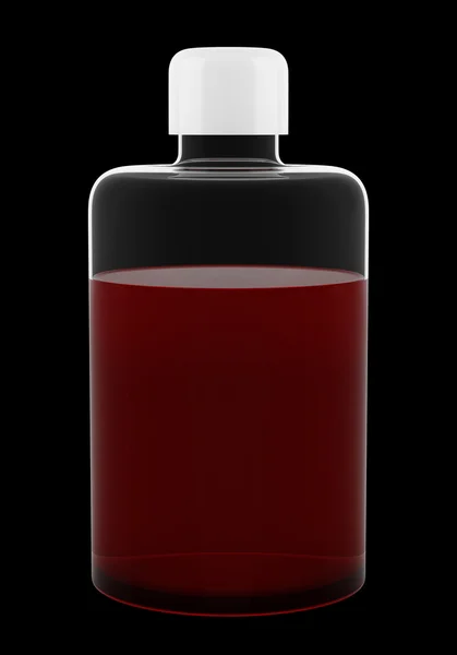 Átlátszó üres sampont palackot elszigetelt fekete háttér — Stock Fotó