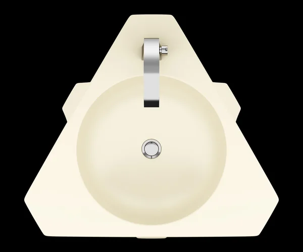 Top view of modern standing beige bathroom sink isolated on blac — Stock Photo, Image