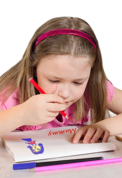 A menina desenha a mãe — Fotografia de Stock