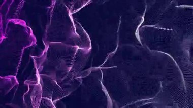 Karanlık bir arkaplanda noktalardan oluşan dalgaların uzayda soyut hareketi