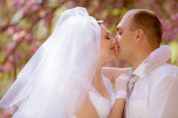 Šťastné nevěsty a ženicha na svatební den — Stock fotografie