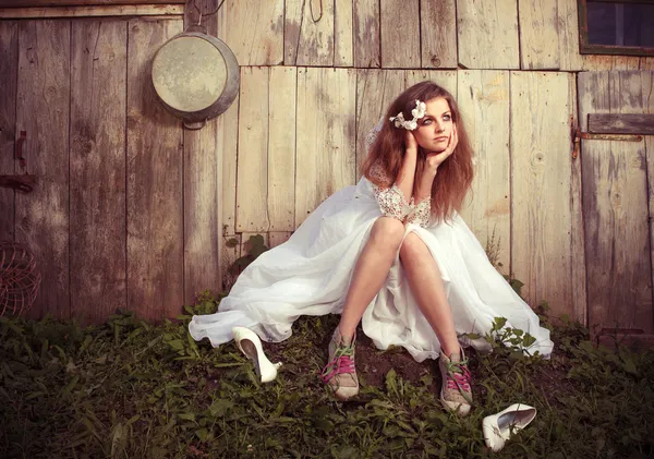 Lonely bride at one with their life problems — Stock Photo, Image