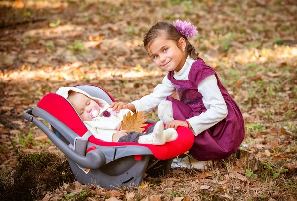 小小美丽的姐妹们在秋季公园 — 图库照片