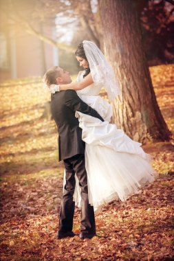 Gelin ve damat parkta