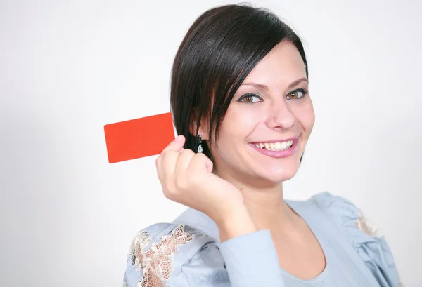 Girl with   red card — Stock Photo, Image