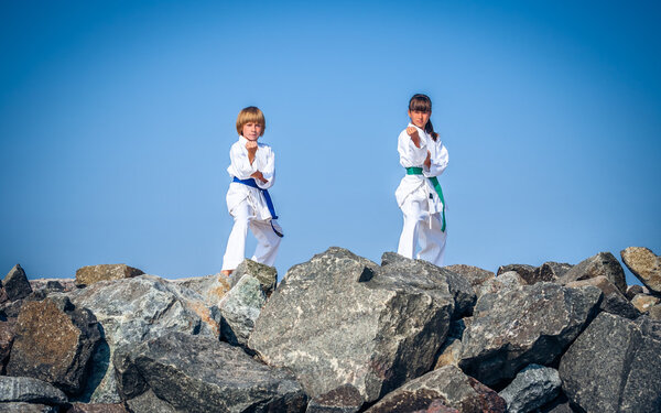 Children training karate