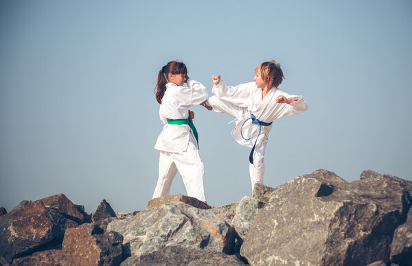 Children training karate