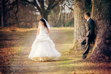 Gelin ve damat parkta