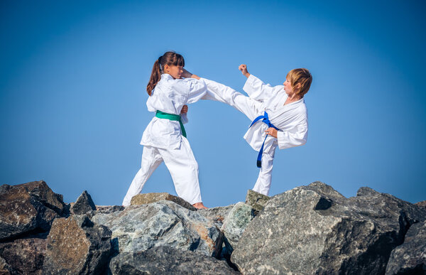 Children training karate