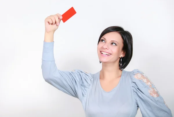 Girl with   red card — Stock Photo, Image