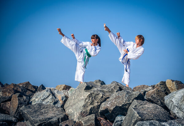 Children training karate