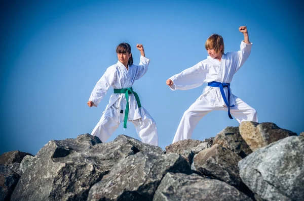 Niños entrenando karate — Foto de Stock